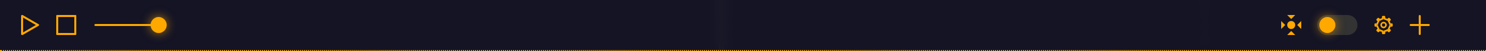 The top bar: transport on the left; Reset View, the playhead-tracking toggle and the settings gear on the right